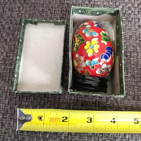 vintage 70s cloisonne metal enamel egg figurine with stand NWT - Picture 6 of 6